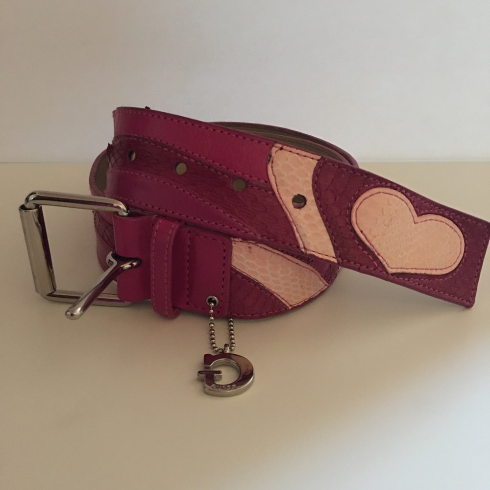 Guess hot pink heart leather belt